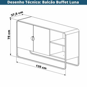 Balcao Buffet Organico Luna Artesano 135 cm -larg- em MDP Hanover Duas Portas Base Metal Dourado -6-